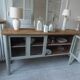 Buffet, desserte vintage réenchanté en vert de gris, plateau  bois.