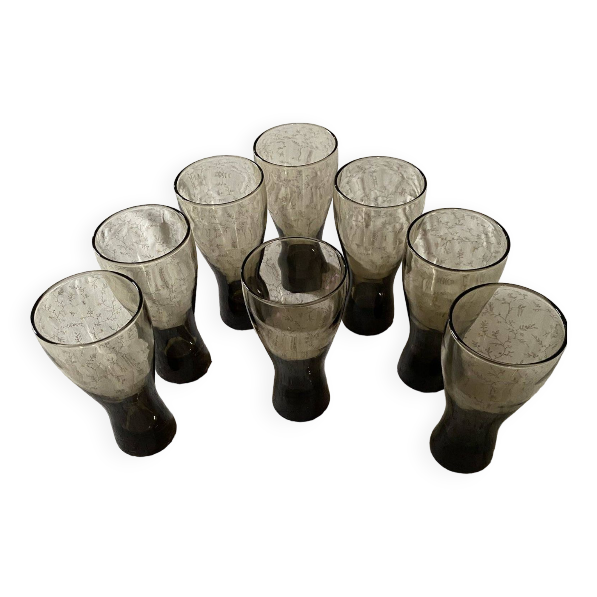Set of 8 vintage smoked glasses
