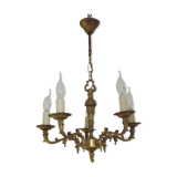 Vintage french bronze ornate detail 5 light chandelier