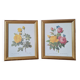 2 paintings with period lithographed flowers and gilded wooden frame.