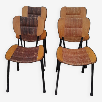 Set of 4 vintage straw design chairs from the 50s