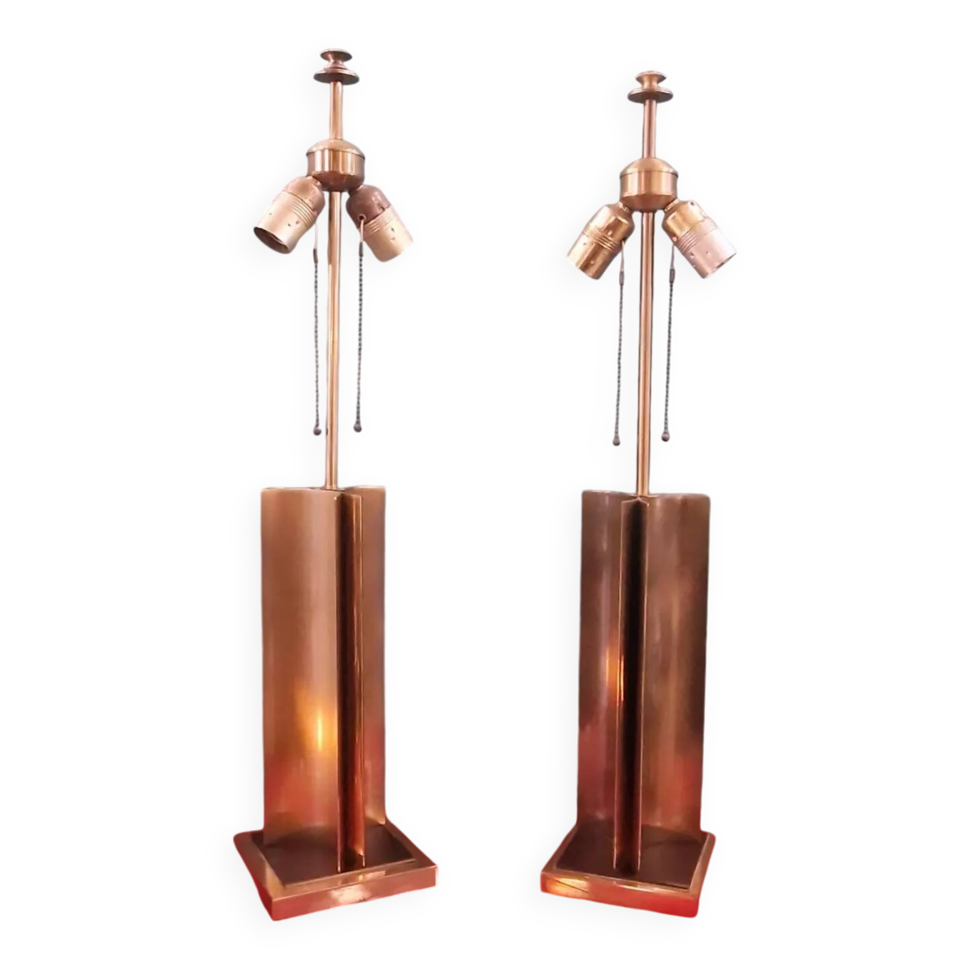 Large pair of 70s gold metal table lamps