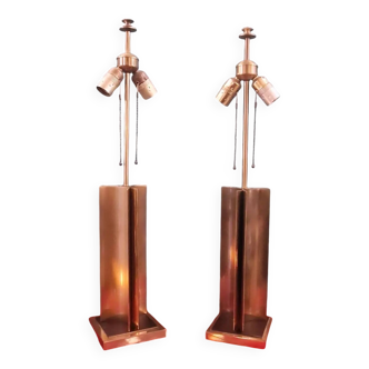 Large pair of 70s gold metal table lamps