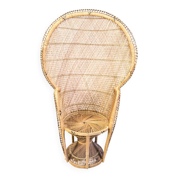 Chaise en osier vintage en forme de paon, années 1970
