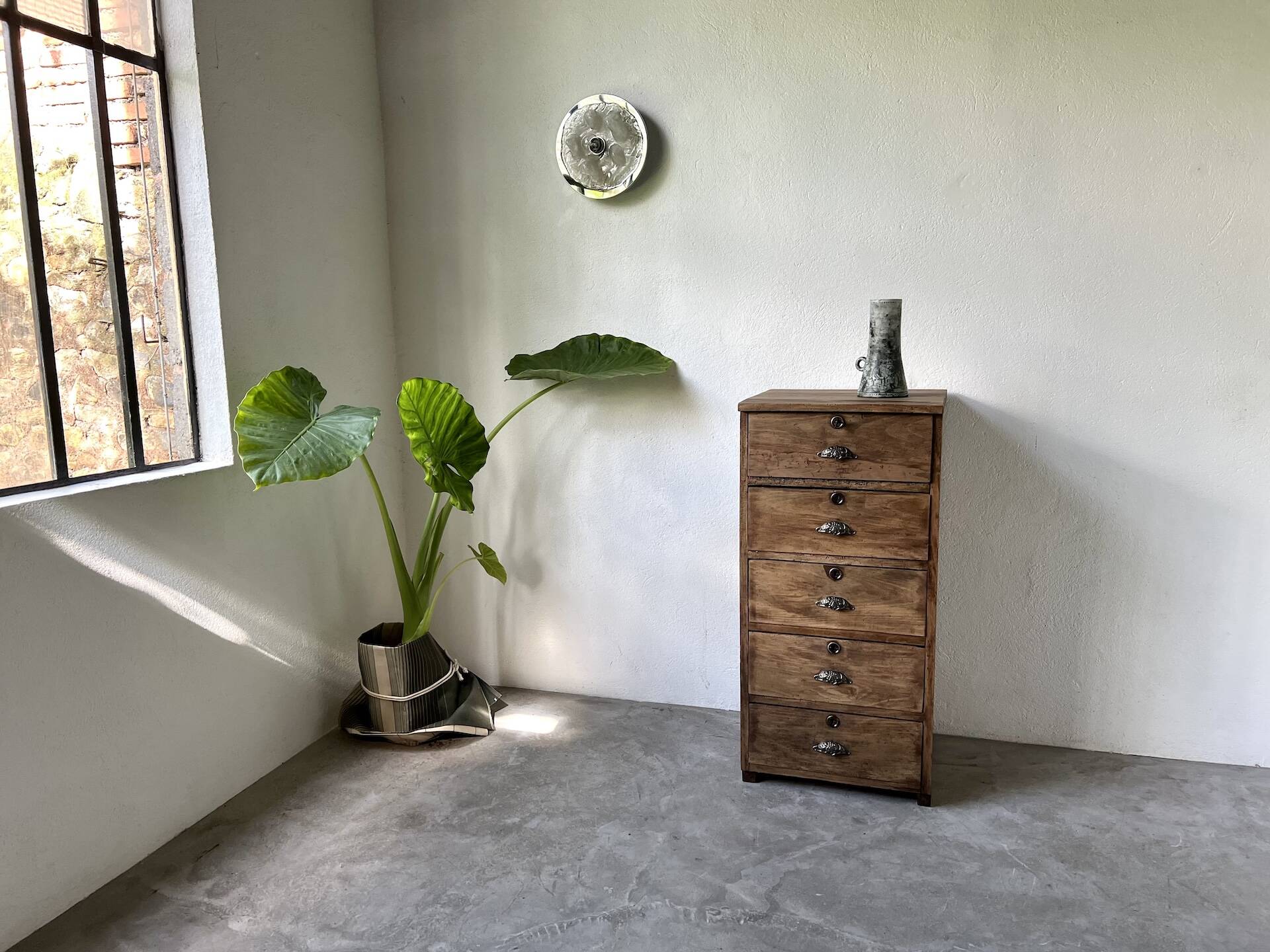 Small old vertical craft cabinet with 5 drawers