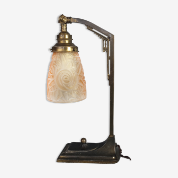 Lampe de table Art-déco laiton & tulipe verre orientable SB