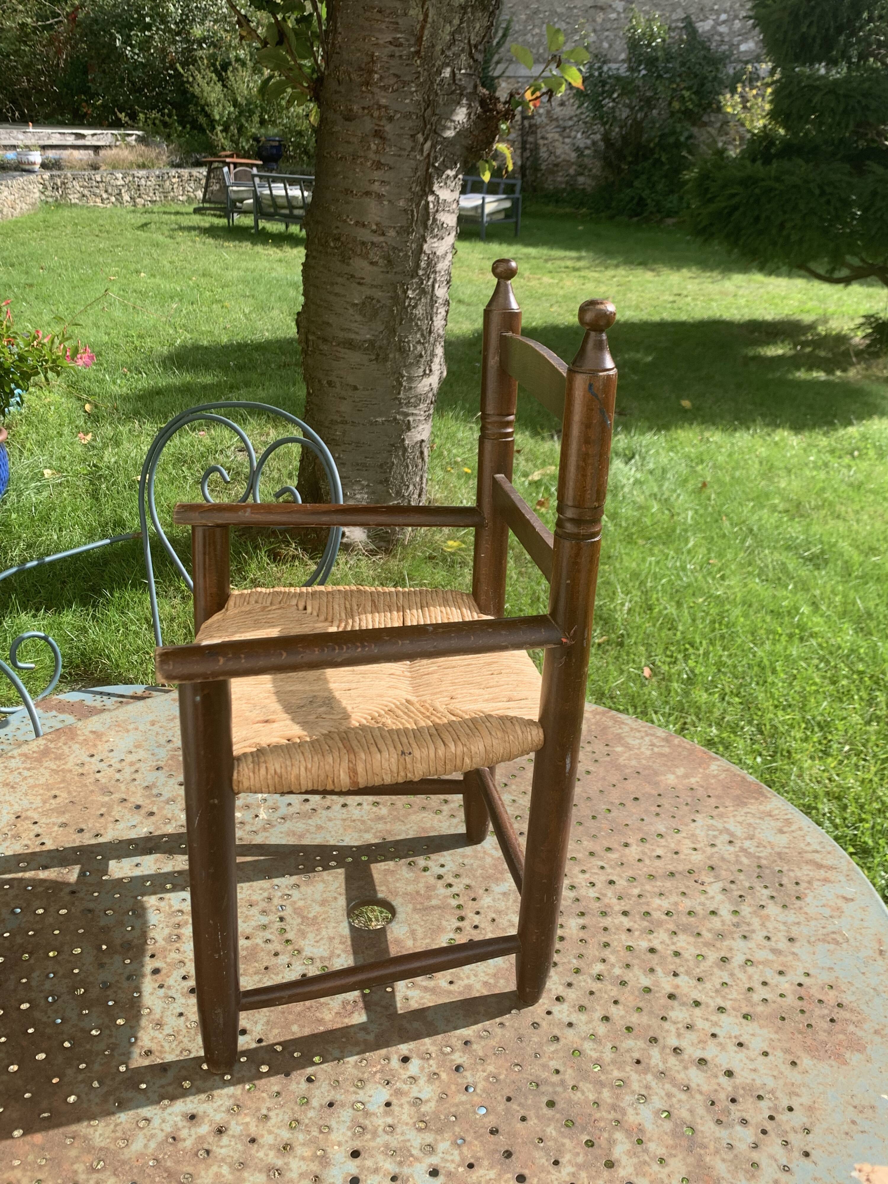 Small vintage wooden and straw children's chair