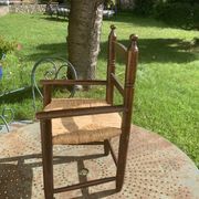 Small vintage wooden and straw children's chair