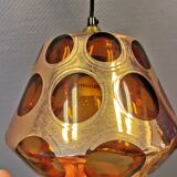 Hanging lamp, from the 80-90s, Danish Space Age style, and made of glass with a kind of alloy on.