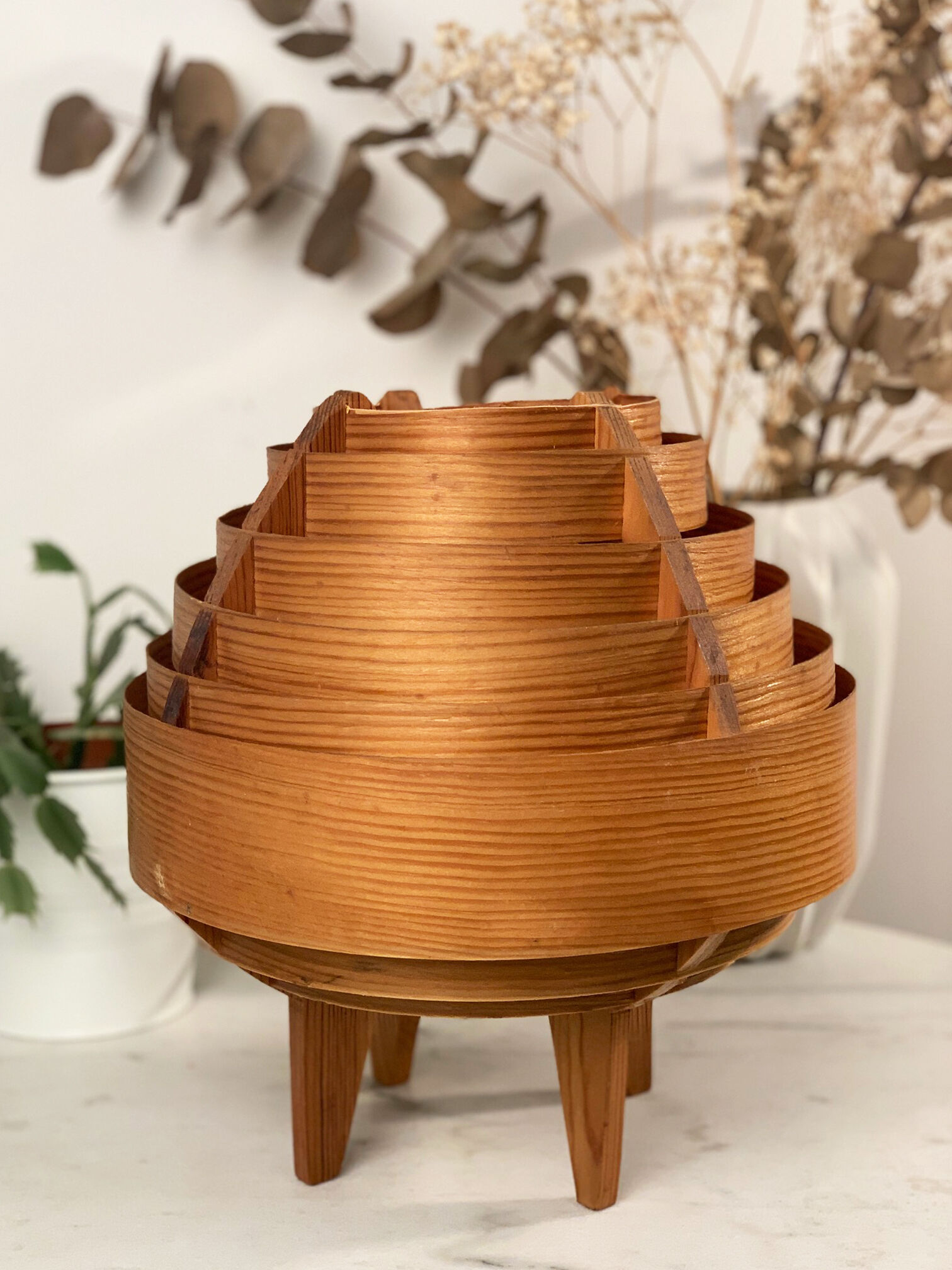 Lampe scandinave vintage en lamelles de bois