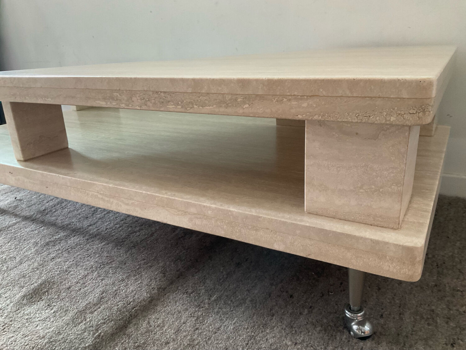 Vintage travertine and glass coffee table