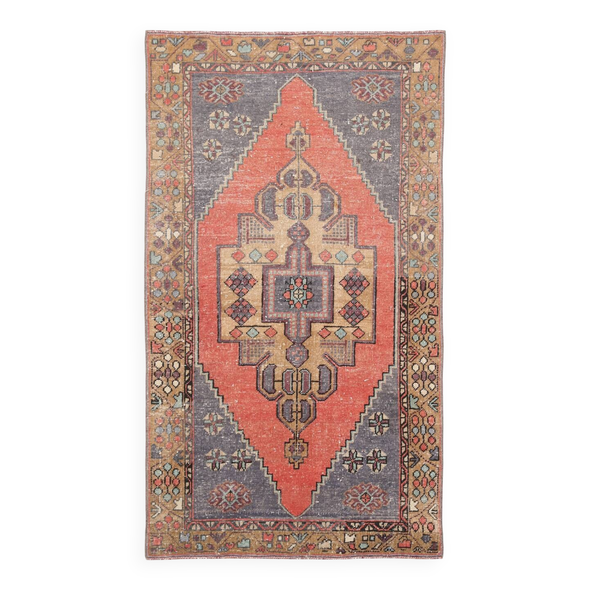 Red & Yellow Turkish Vintage Rug, 109x193Cm