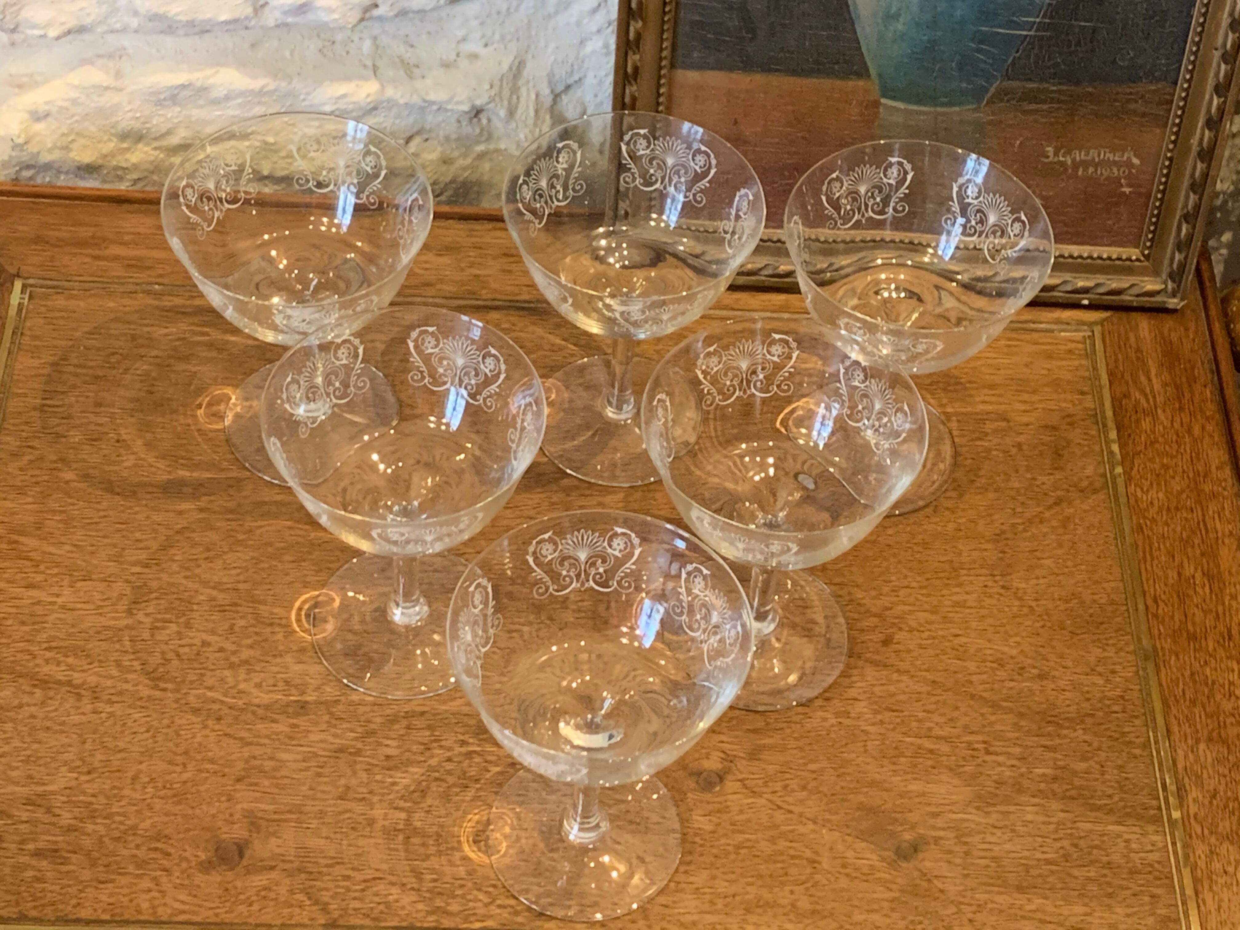 6 vintage butterfly champagne glasses