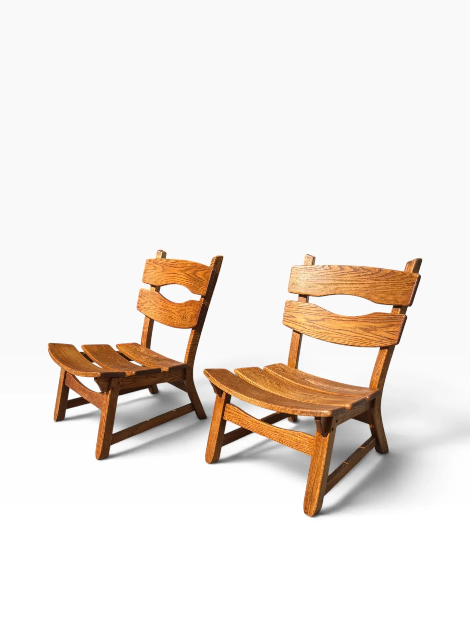 Set of 2 brutalist lounge chairs in oak by Dittmann & Co for Awa.