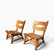 Set of 2 brutalist lounge chairs in oak by Dittmann & Co for Awa.