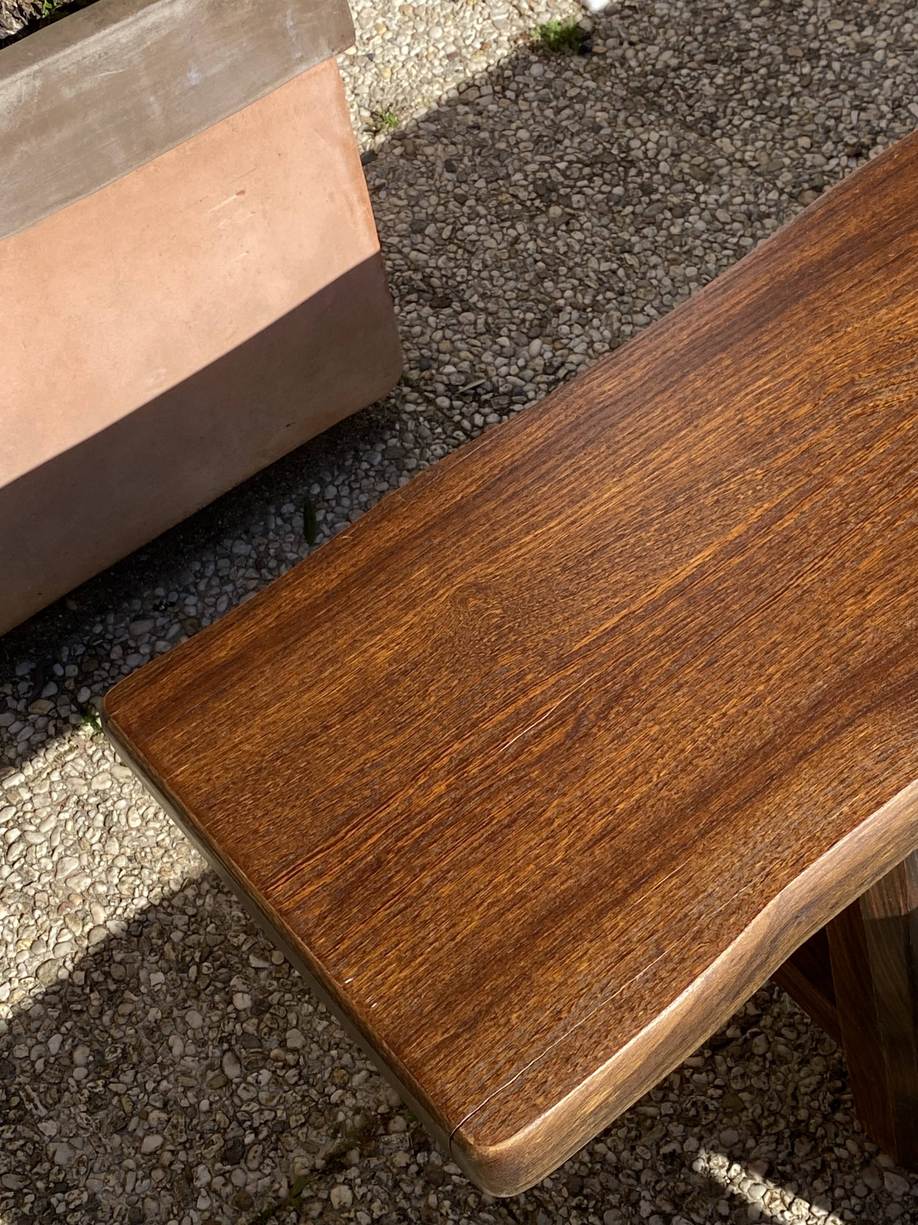 Paire de bancs orme pour table de ferme brutaliste rustique 1950