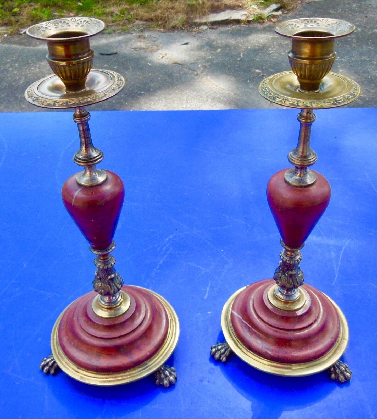 Candlesticks bronze marble griotte nineteenth