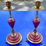 Candlesticks bronze marble griotte nineteenth