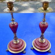Bougeoirs bronze marbre griotte  xixème
