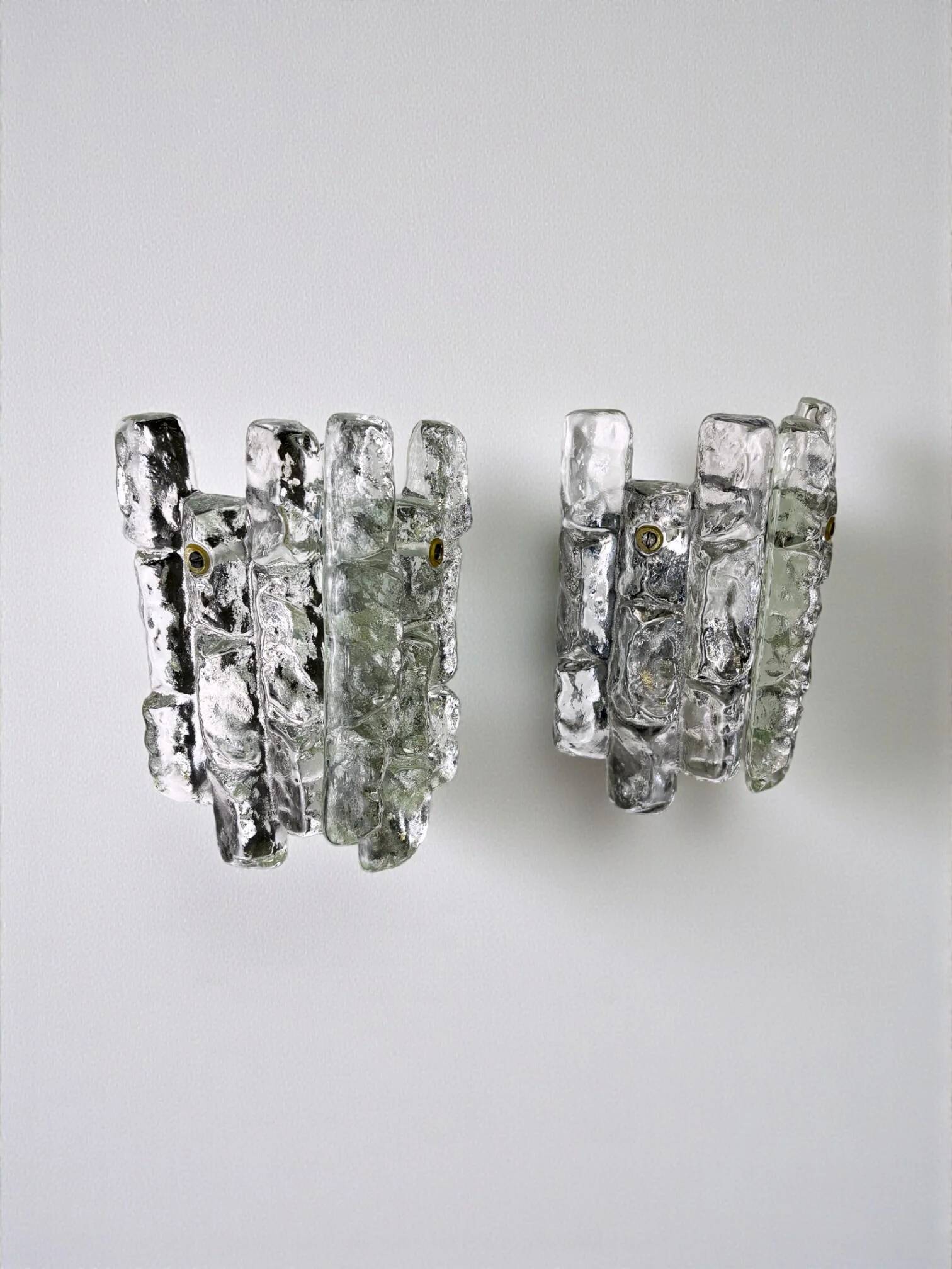 Pair of J.T. Kalmar 'Ice Cube' wall lights, frosted glass, Austria 1970s