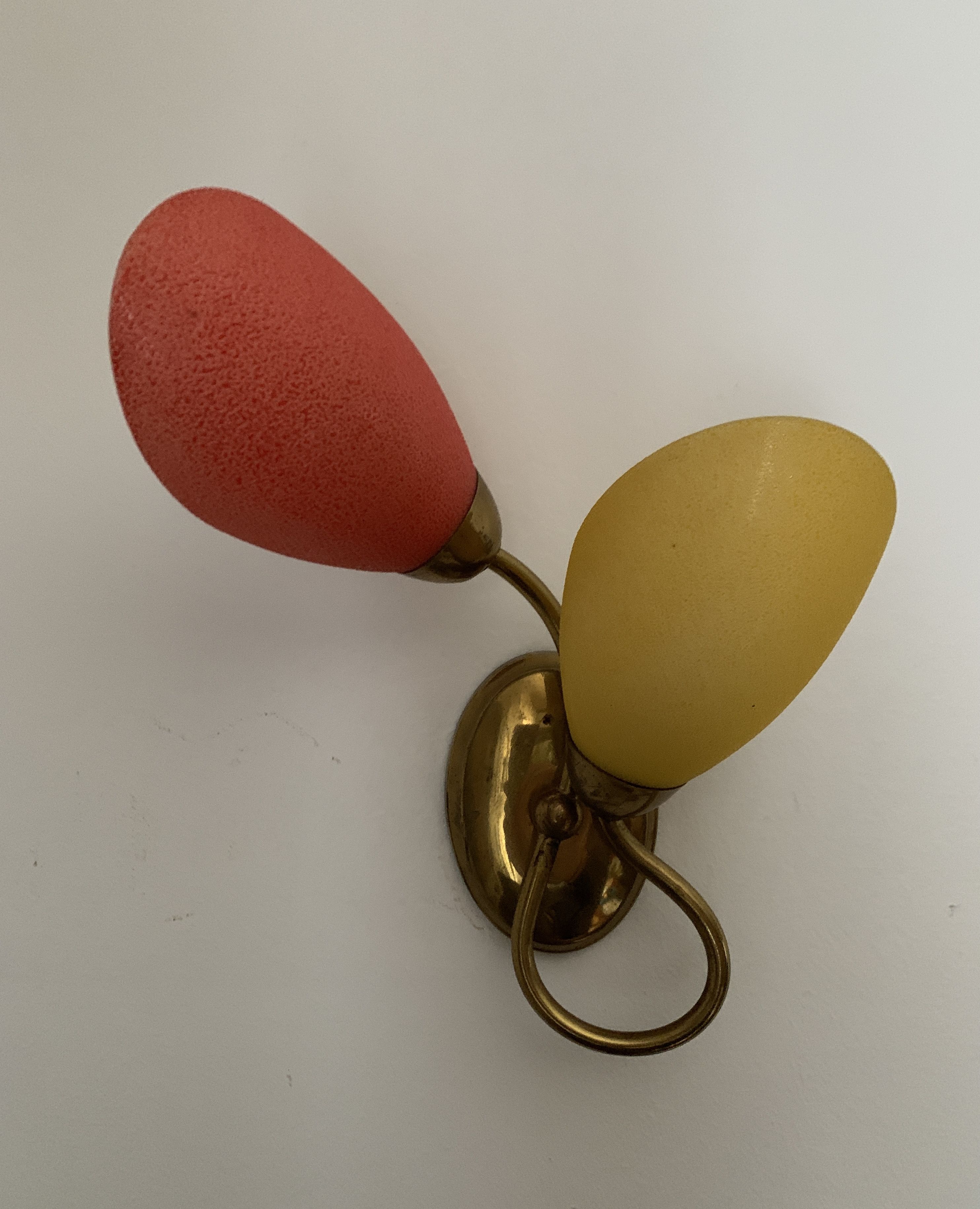 Pair of double wall lamp in brass and opaline year 1960 bi-color