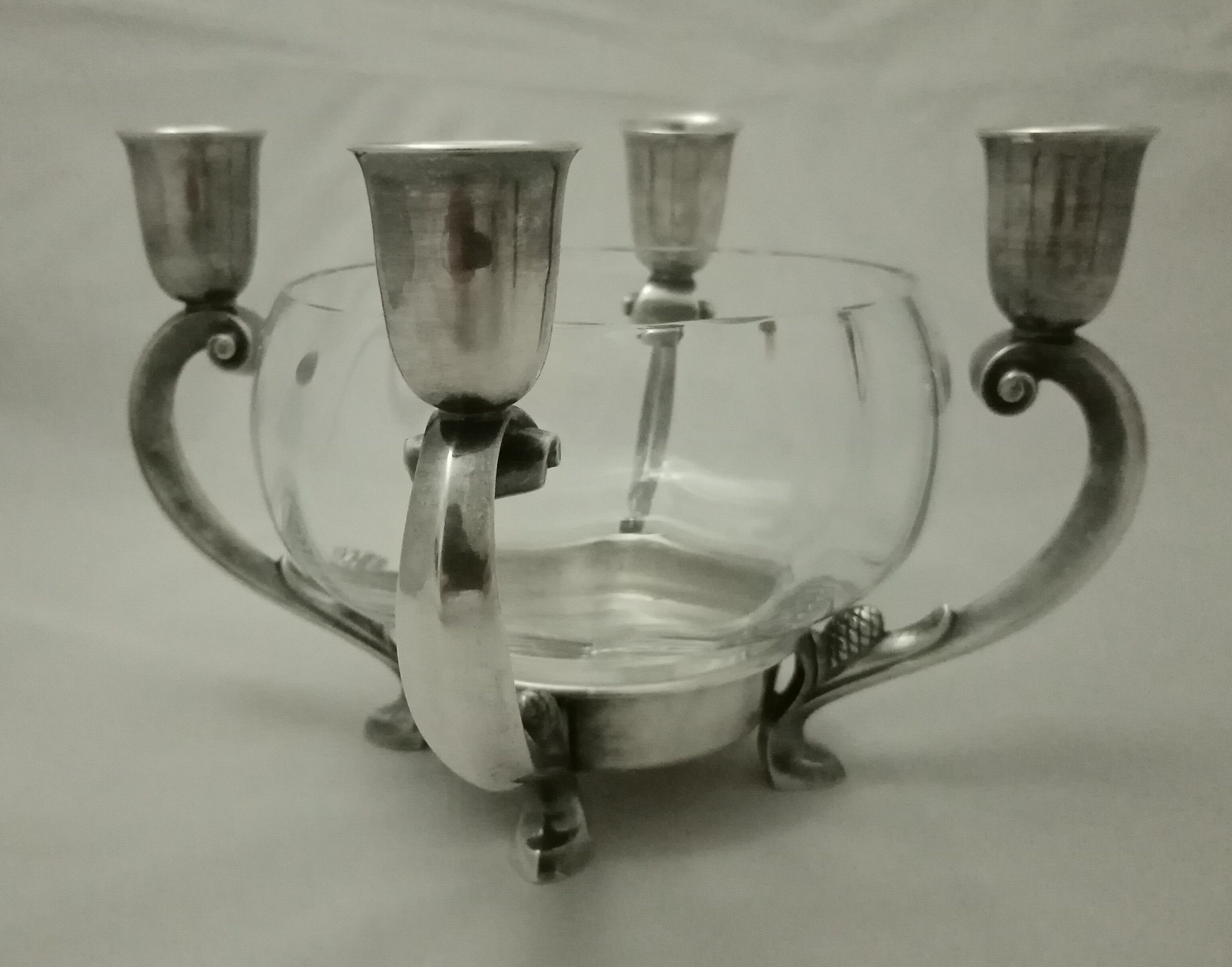Reed - barton art deco glass-cut silver metal candlestick