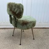 Vintage green furry chair from the 1960s