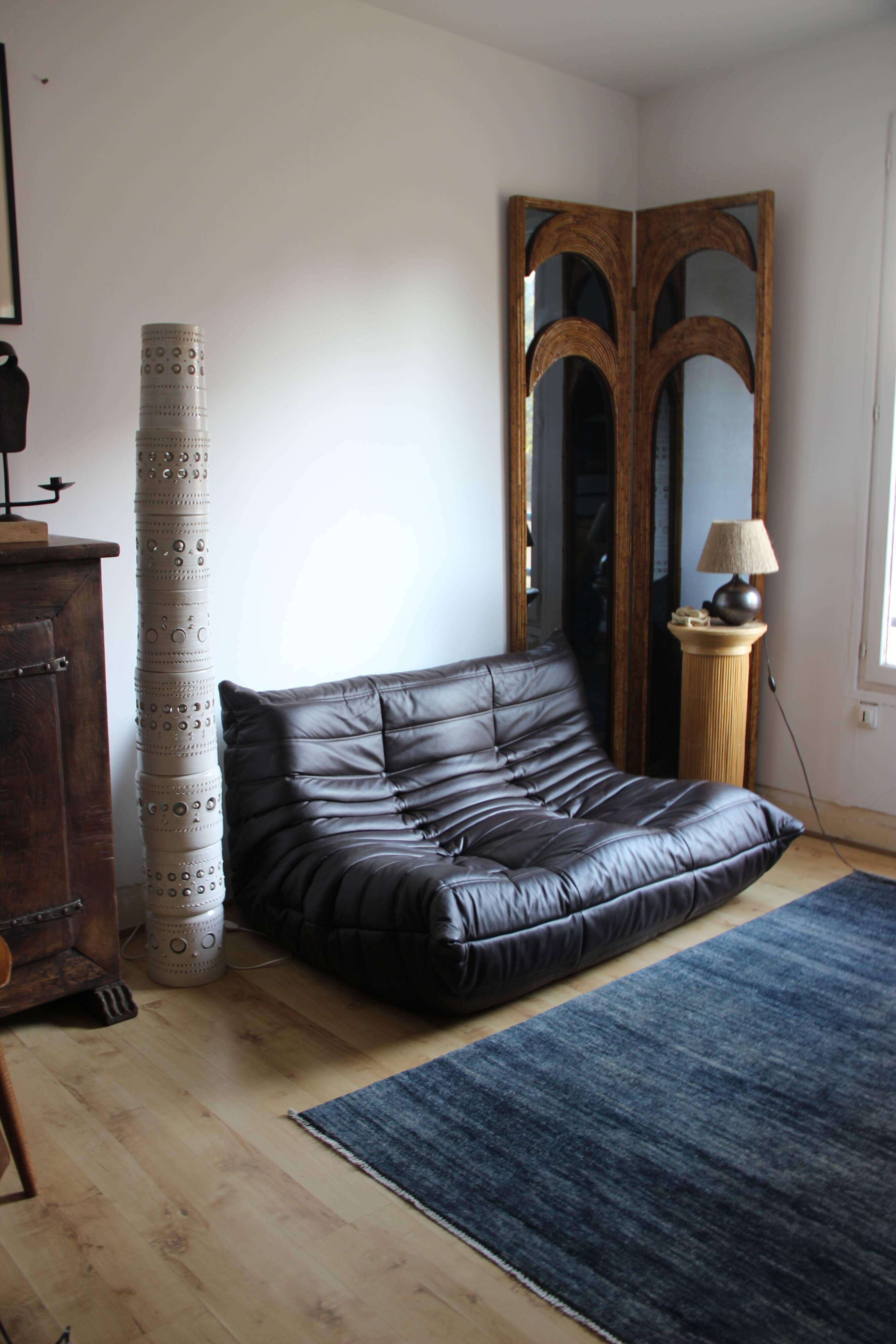 Michel Ducaroy's 2-seater Togo Sofa for Ligne Roset, chocolate leather