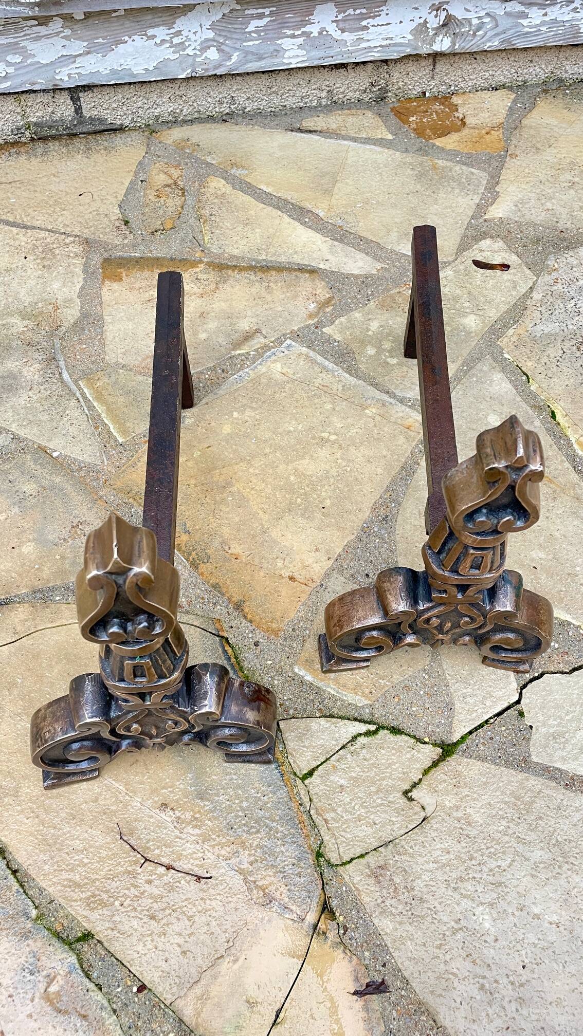 Paire de CHENETS Laiton Massif VINTAGE