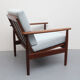 Fauteuil en teck des années 1960 nouveaux coussins en gris-bleu