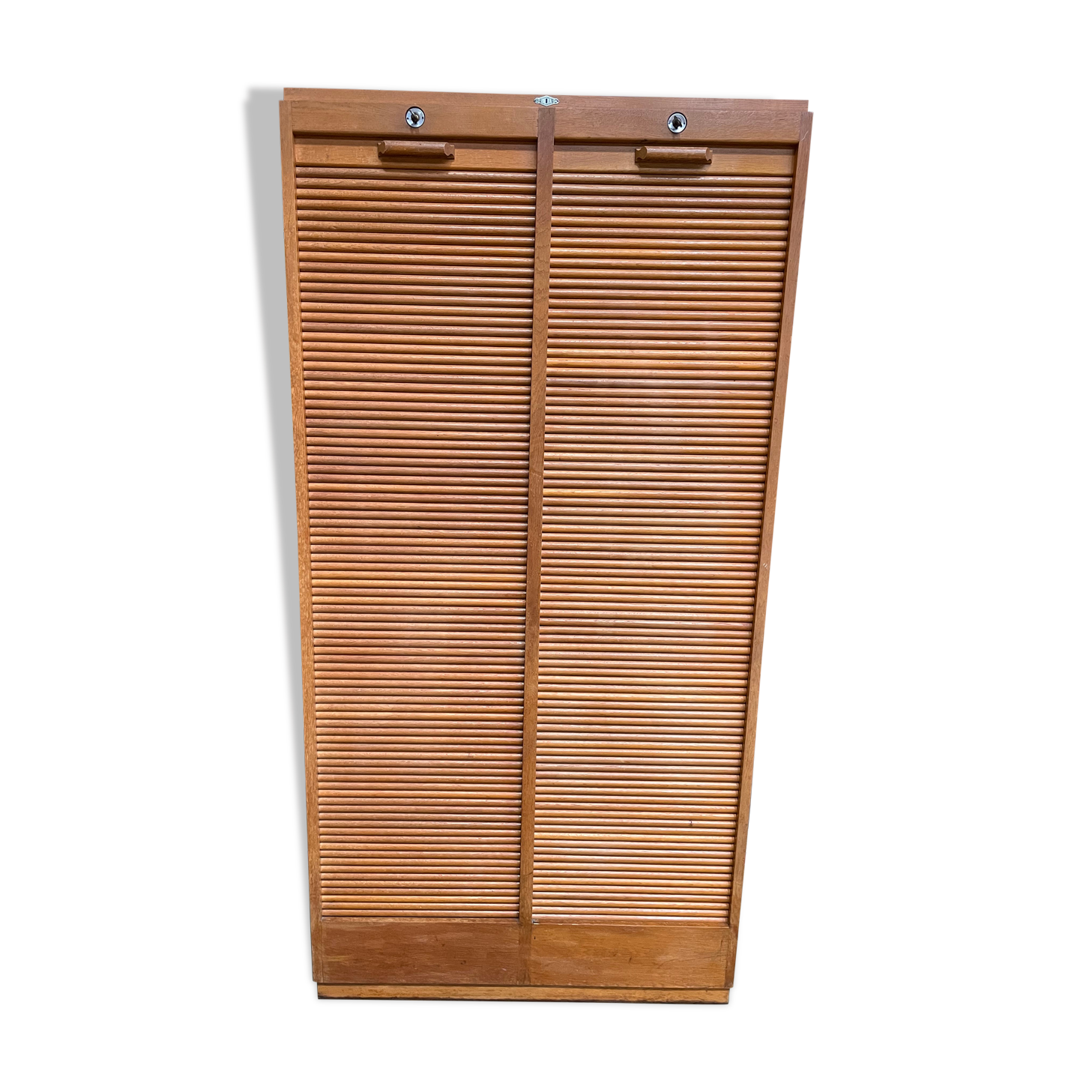 Double filing cabinet with notary curtains in solid oak 1960