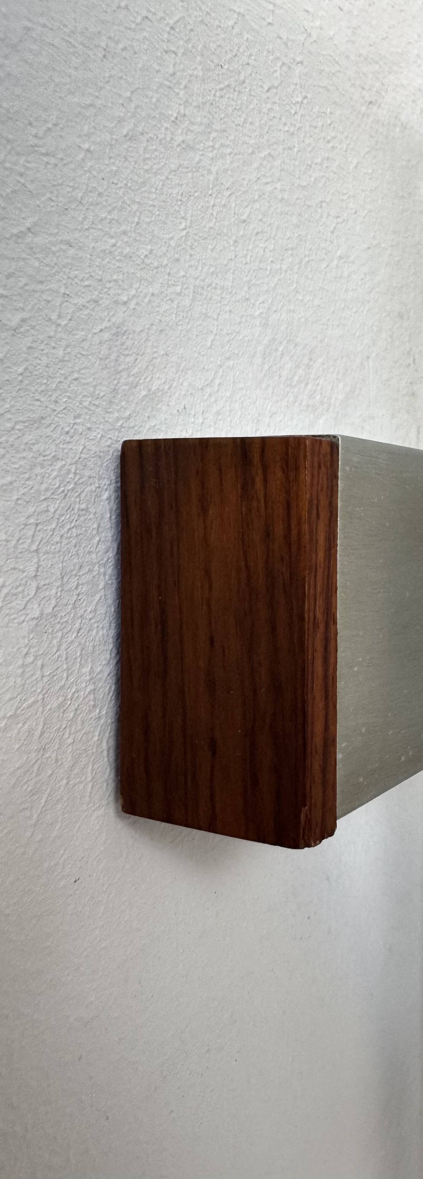 Vintage double wall light in brushed metal and rosewood, France, 1970.