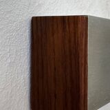 Vintage double wall light in brushed metal and rosewood, France, 1970.