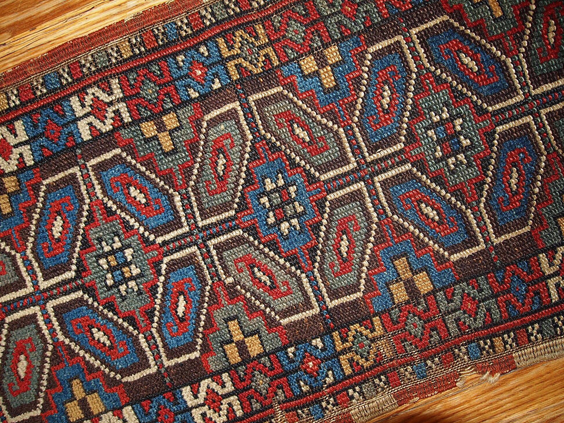 Handmade antique collectible Turkish Yastik rug 45cm x 91cm 1880s