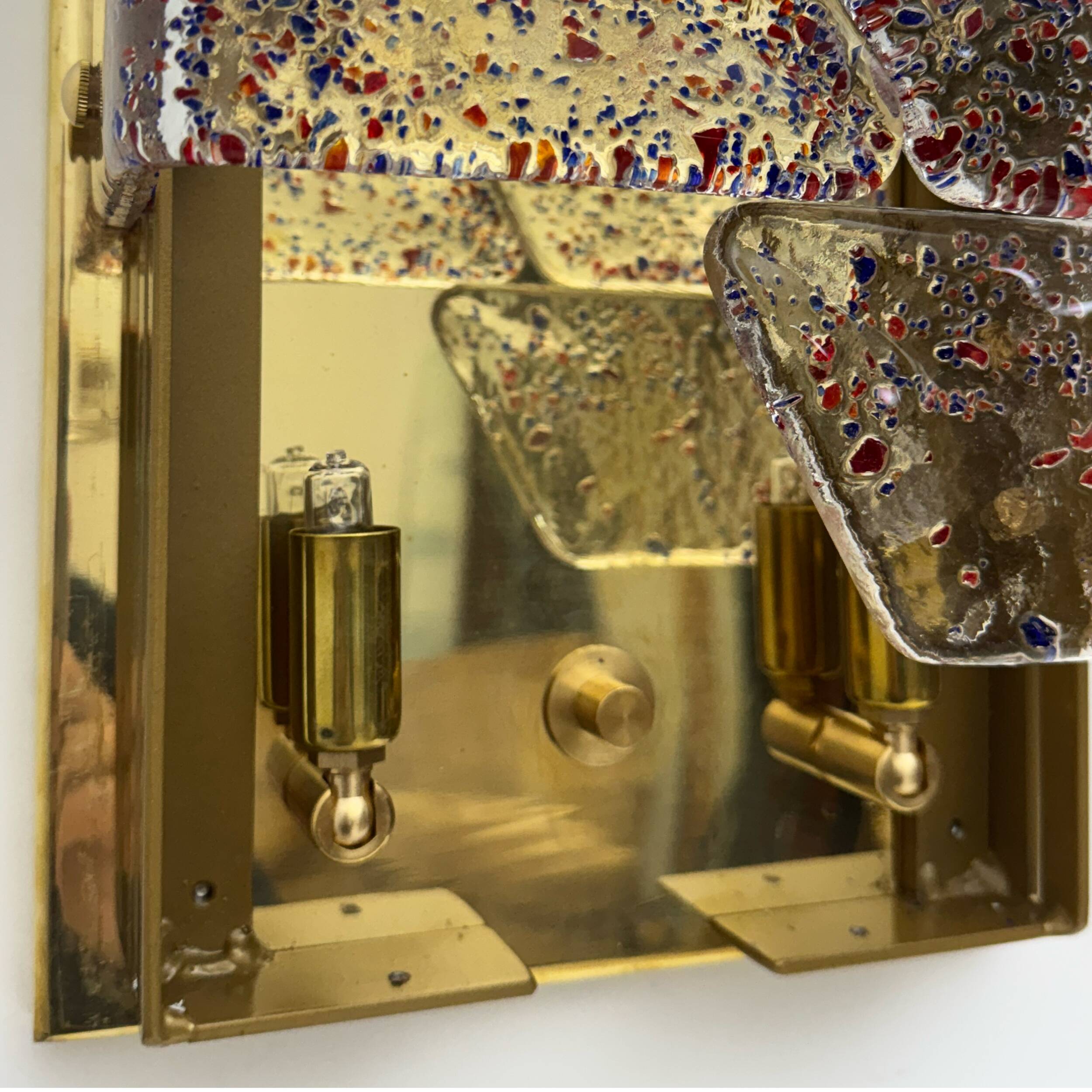 Pair of Mid-century Modern Style Italian Murano Glass and Brass Sconces