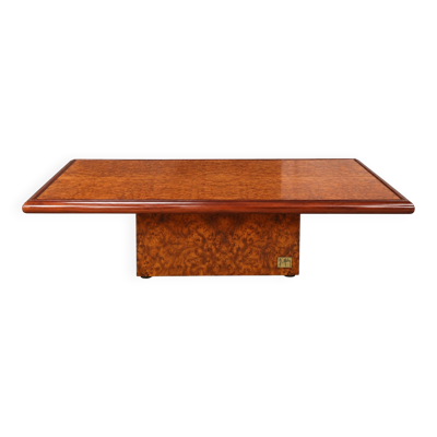 Table basse vintage en loupe d’orme signée Jean-Claude Mahey,années 70