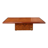 Table basse vintage en loupe d’orme signée Jean-Claude Mahey,années 70