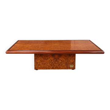 Vintage coffee table in elm burl signed Jean-Claude Mahey, 1970s.