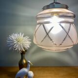 Vintage art deco globe pendant lamp in pink and gold glass