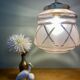 Suspension globe vintage art déco en verre rose et doré