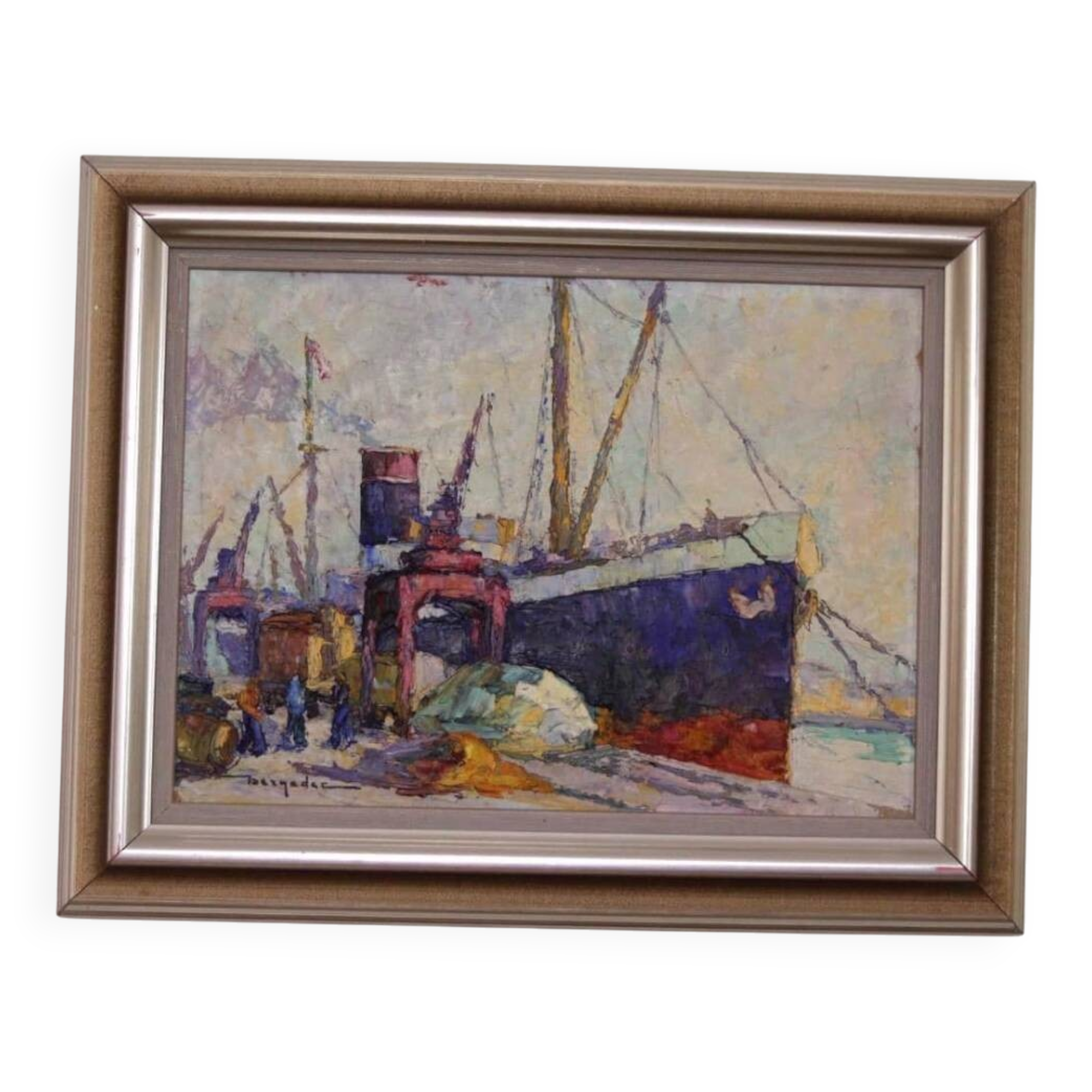 French Oil on Panel – “Port de Nice” by Elie Bernadac (1913–1999)