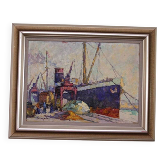 French Oil on Panel – “Port de Nice” by Elie Bernadac (1913–1999)