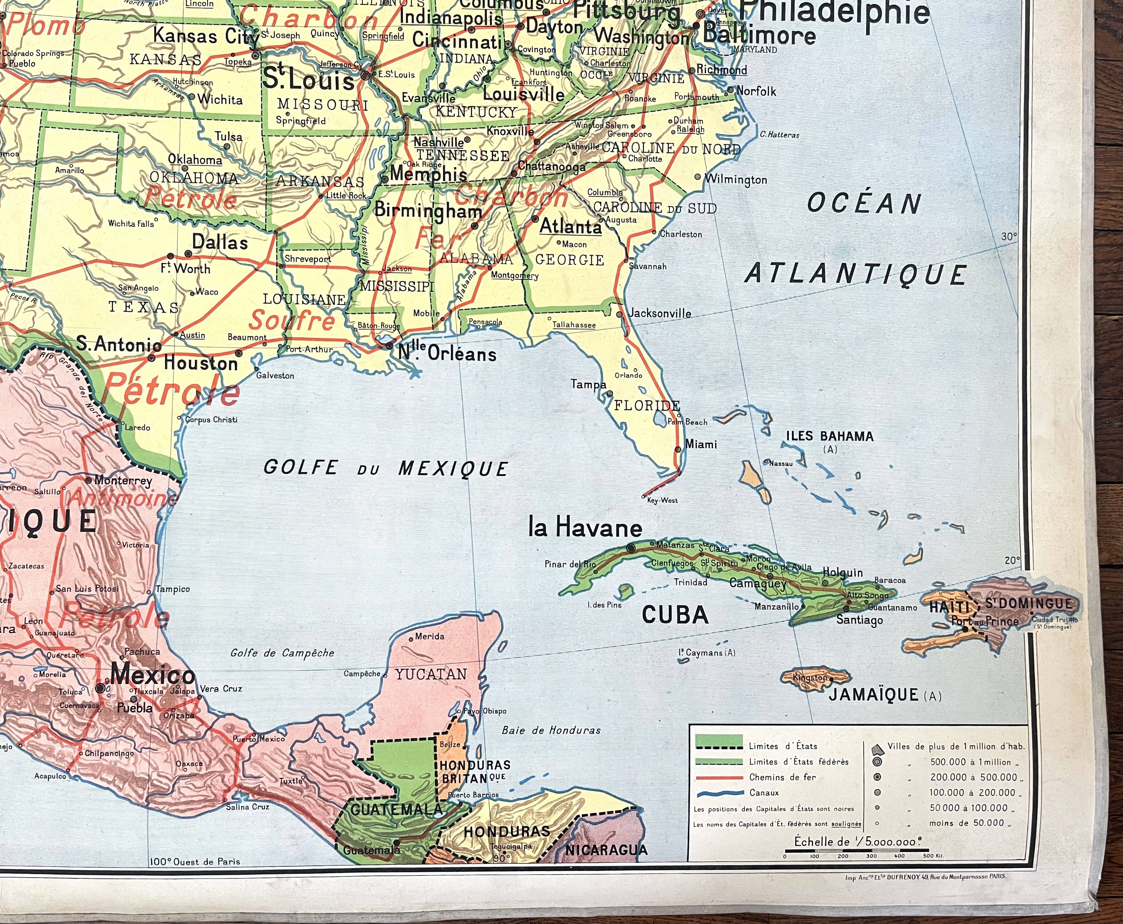 🌍 Old school map Vidal-Lablache 51, 1940 - United States, Mexico