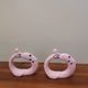 Set of 2 vintage ceramic barbotine napkin rings in the shape of a crane bird