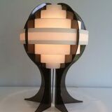 Modernist lamp in plexiglass and white plastic strips
