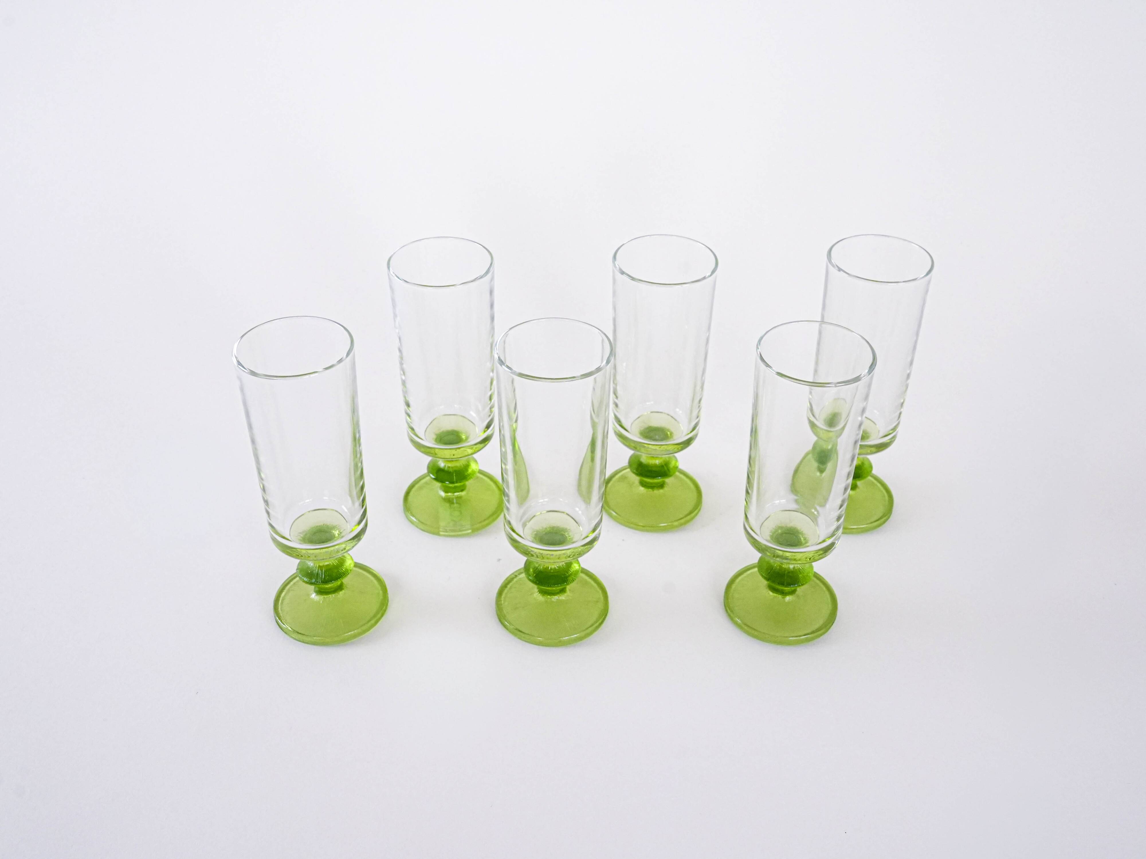 Set of six glasses, Italian design, 1970s, made in Italy