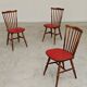Lot de 3 chaises bois et skaï rougeTacoma par Baumann 1960