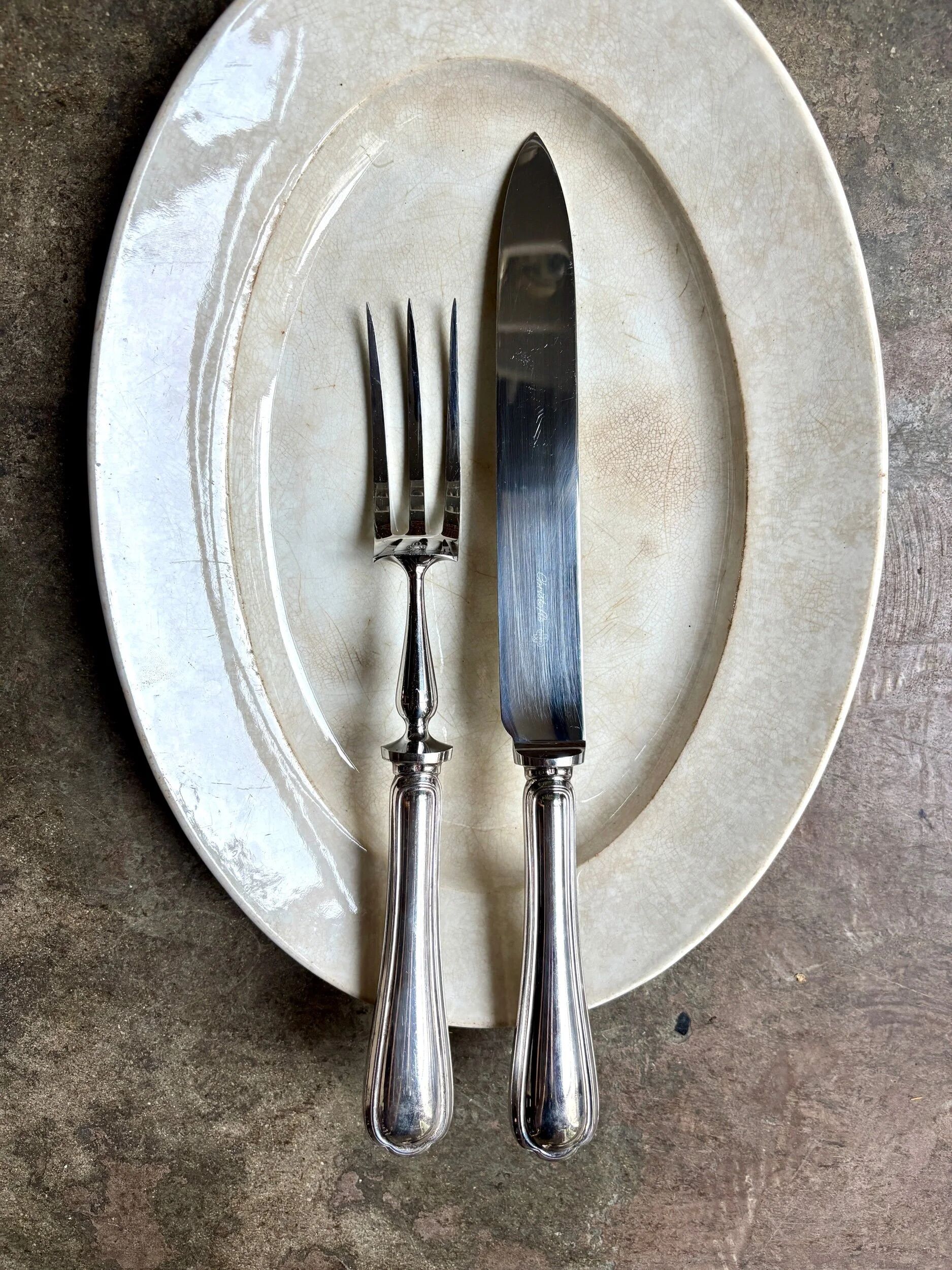 2 service cutlery sets, Christofle silver-plated meat, "Spatours" pattern.