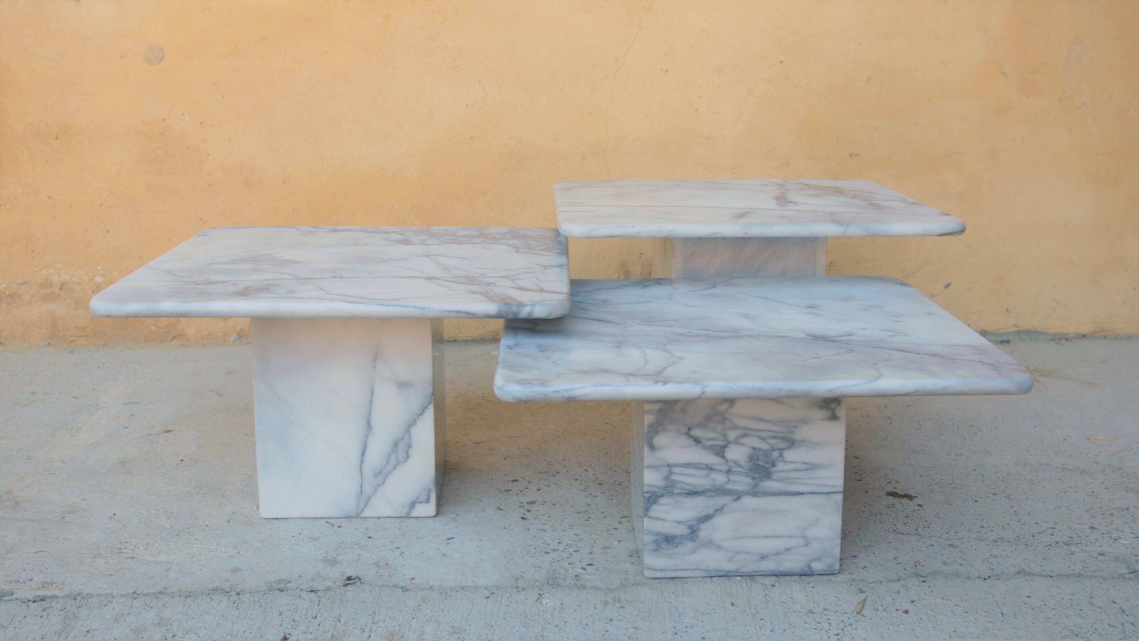 Series of 3 vintage marble coffee tables
