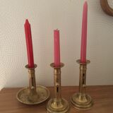 Set of 3 old candle holders with pushers